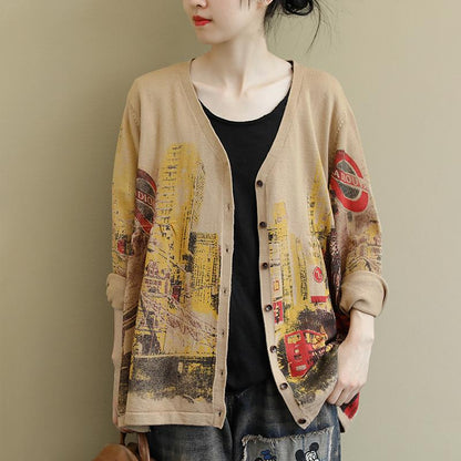 V-neck Printed Long Sleeve Casual Wild Coat