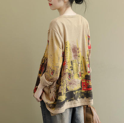 V-neck Printed Long Sleeve Casual Wild Coat