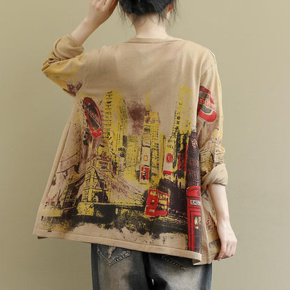 V-neck Printed Long Sleeve Casual Wild Coat