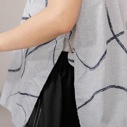 V Neck Sleeveless Irregular Printed Gray Vest