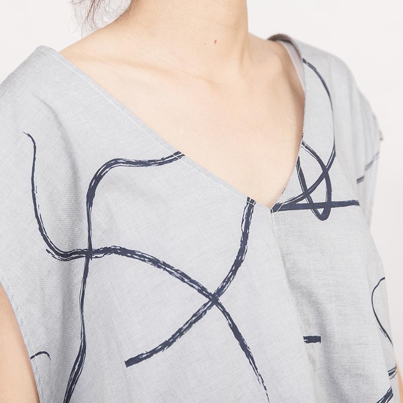 V Neck Sleeveless Irregular Printed Gray Vest