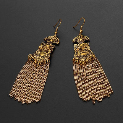 Vintage Alloy Bohemian Wave Tassel Earrings