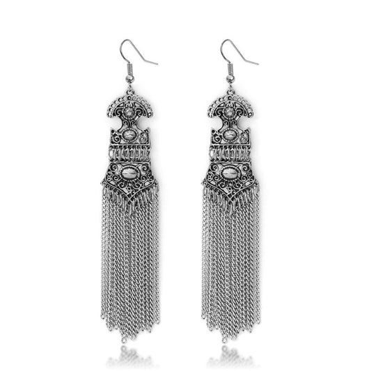 Vintage Alloy Bohemian Wave Tassel Earrings