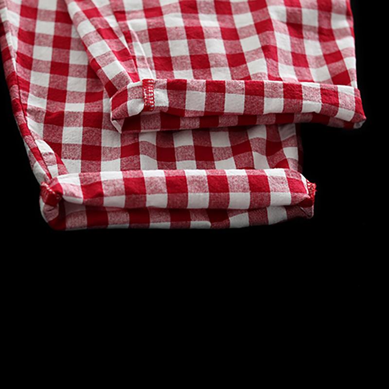 Vintage Cotton Linen Plaid Ankle-Length Pants