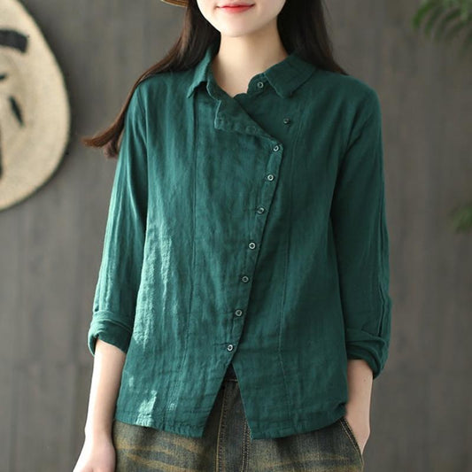Vintage Cotton Linen Solid Long Sleeve Shirt