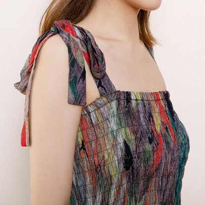 Vintage Cotton Print Drawstring Loose Jumpsuit