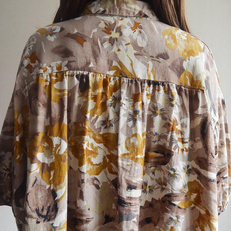 Vintage Cotton Print Short Sleeve Blouse