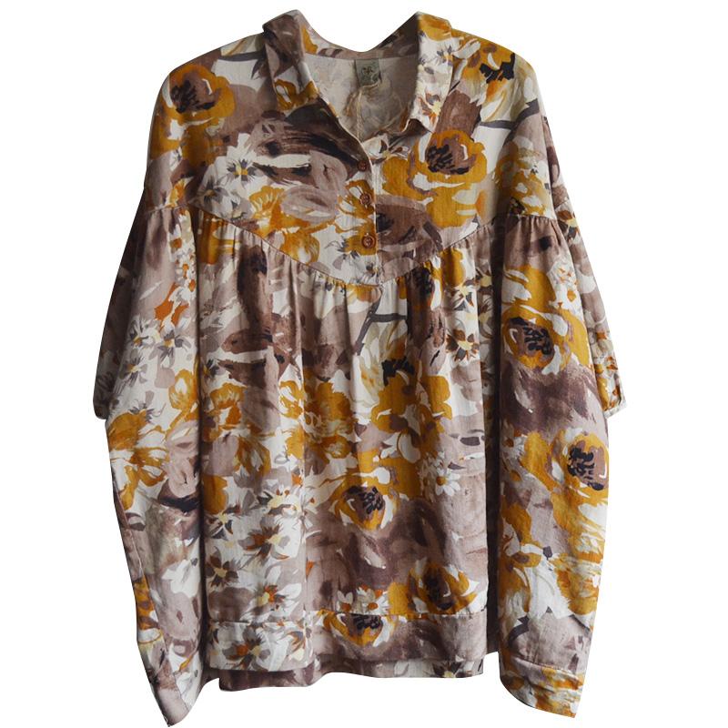 Vintage Cotton Print Short Sleeve Blouse