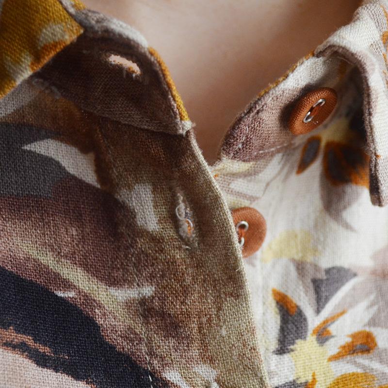 Vintage Cotton Print Short Sleeve Blouse