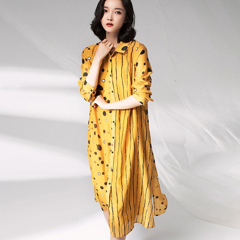 Vintage Dot Spliced Striped Silk Plus Size Dress