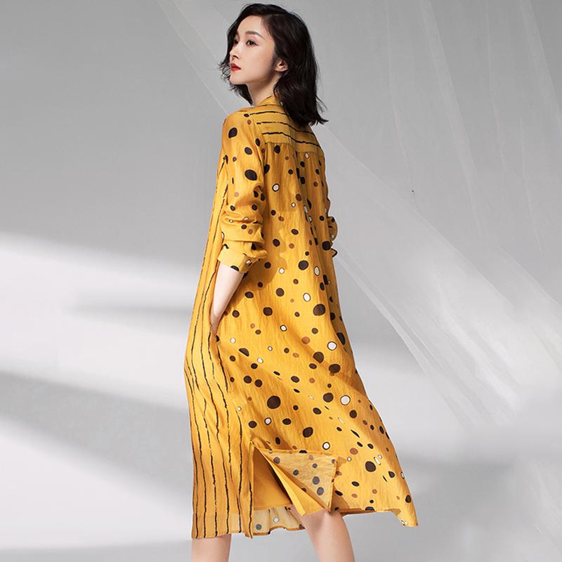 Vintage Dot Spliced Striped Silk Plus Size Dress