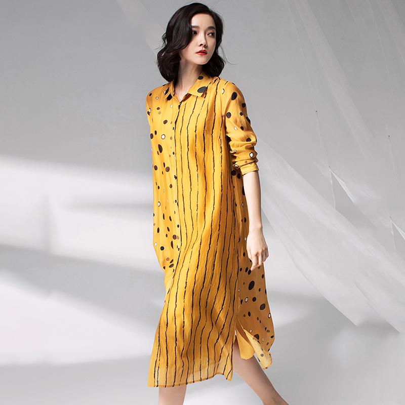Vintage Dot Spliced Striped Silk Plus Size Dress
