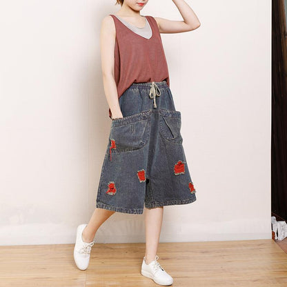 Vintage Hole Pockets Calf-Length Jeans