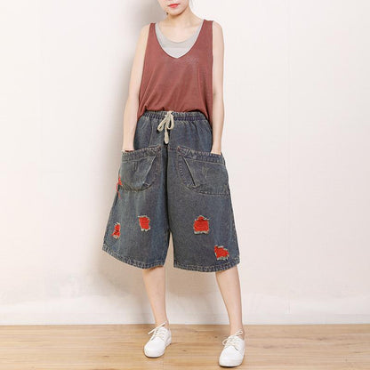 Vintage Hole Pockets Calf-Length Jeans