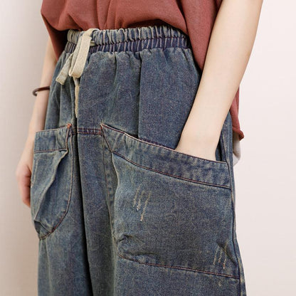 Vintage Hole Pockets Calf-Length Jeans