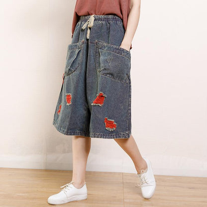 Vintage Hole Pockets Calf-Length Jeans