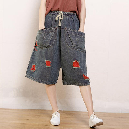Vintage Hole Pockets Calf-Length Jeans
