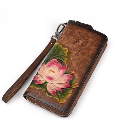 Vintage Leather Hand-Made Zipper Clutch Handbag