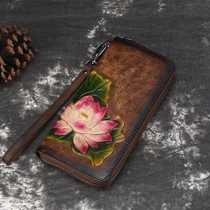 Vintage Leather Hand-Made Zipper Clutch Handbag