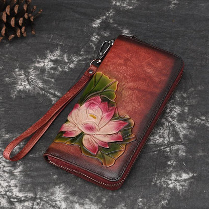 Vintage Leather Hand-Made Zipper Clutch Handbag
