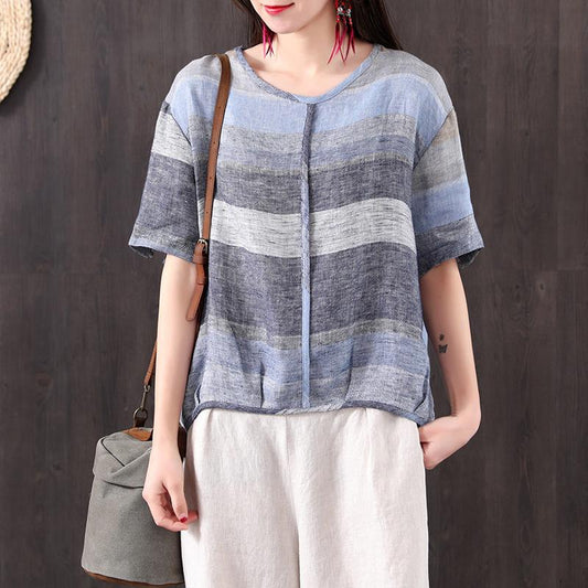 Vintage Linen Cotton Linen Short Sleeve Blouse