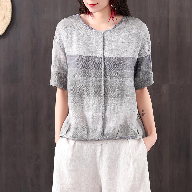 Vintage Linen Cotton Linen Short Sleeve Blouse