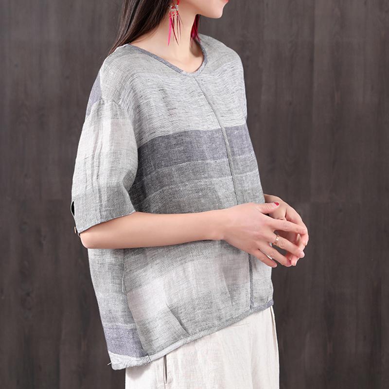 Vintage Linen Cotton Linen Short Sleeve Blouse