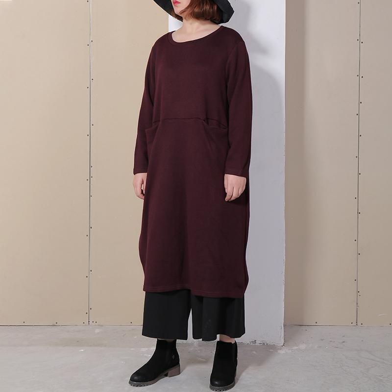 Vintage Long Sleeve Solid Women Dress