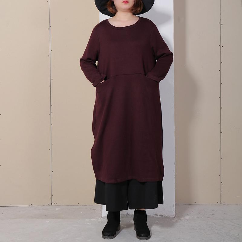 Vintage Long Sleeve Solid Women Dress