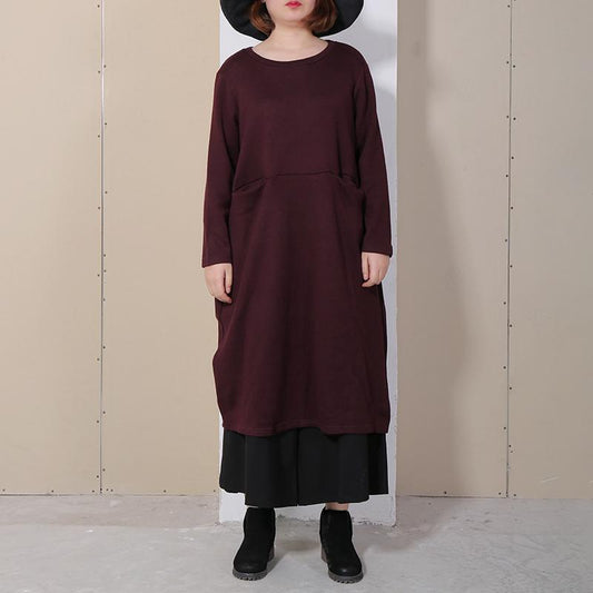 Vintage Long Sleeve Solid Women Dress