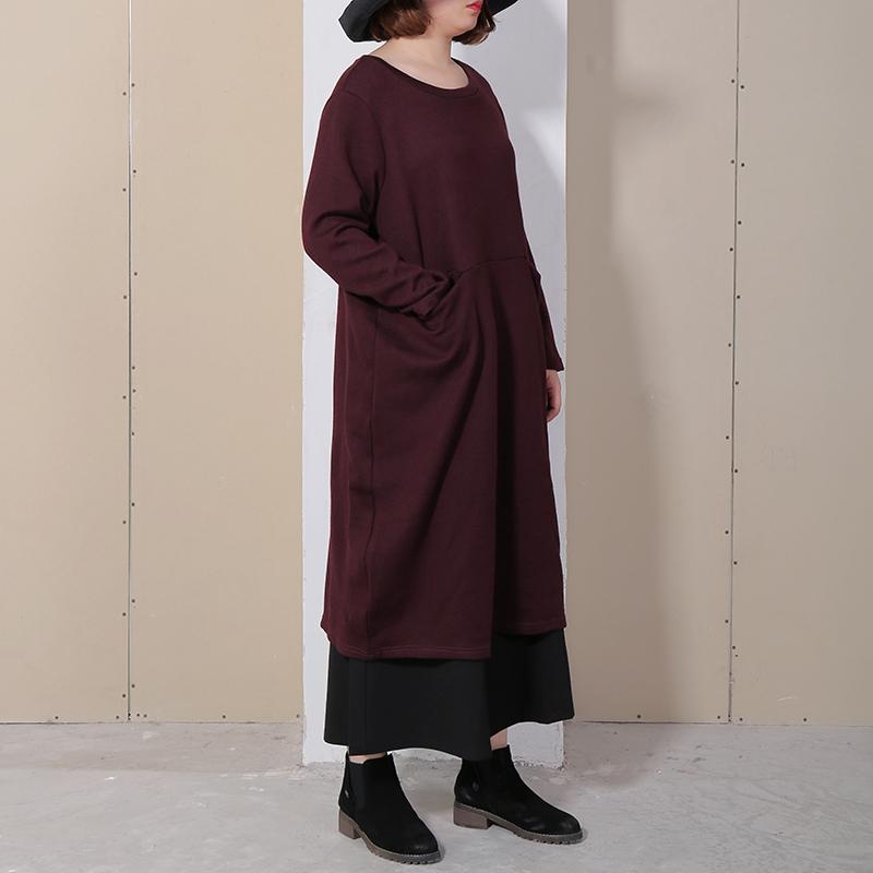 Vintage Long Sleeve Solid Women Dress