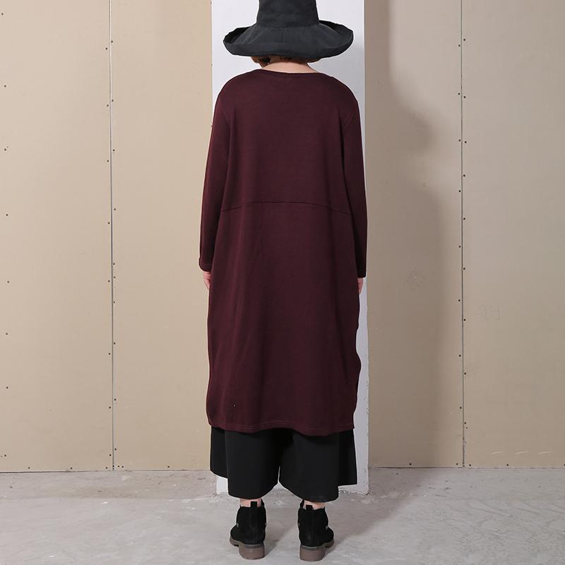 Vintage Long Sleeve Solid Women Dress