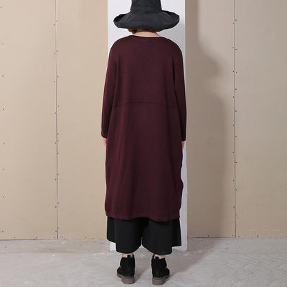 Vintage Long Sleeve Solid Women Dress