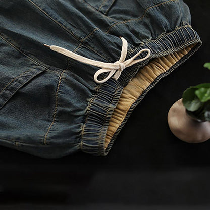 Vintage Loose Elastic Waist Spliced Distressed Jeans