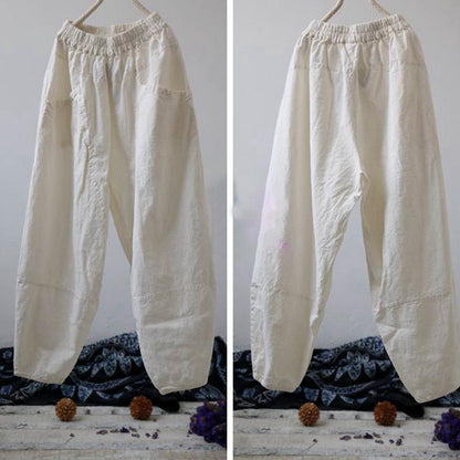 Vintage Loose Linen Elastic Waist Cross-pants