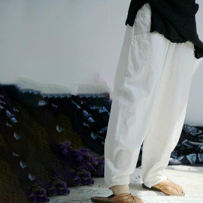 Vintage Loose Linen Elastic Waist Cross-pants