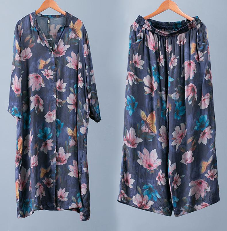 Vintage Loose Shirt And Wide Leg Pants Suit