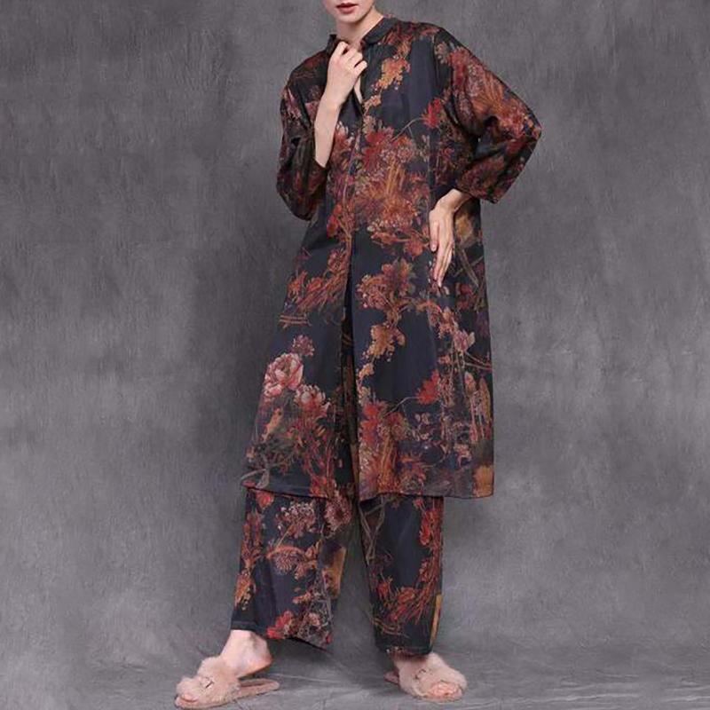 Vintage Loose Shirt And Wide Leg Pants Suit