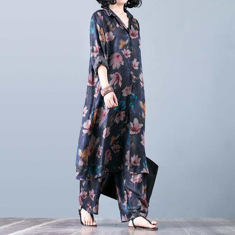 Vintage Loose Shirt And Wide Leg Pants Suit