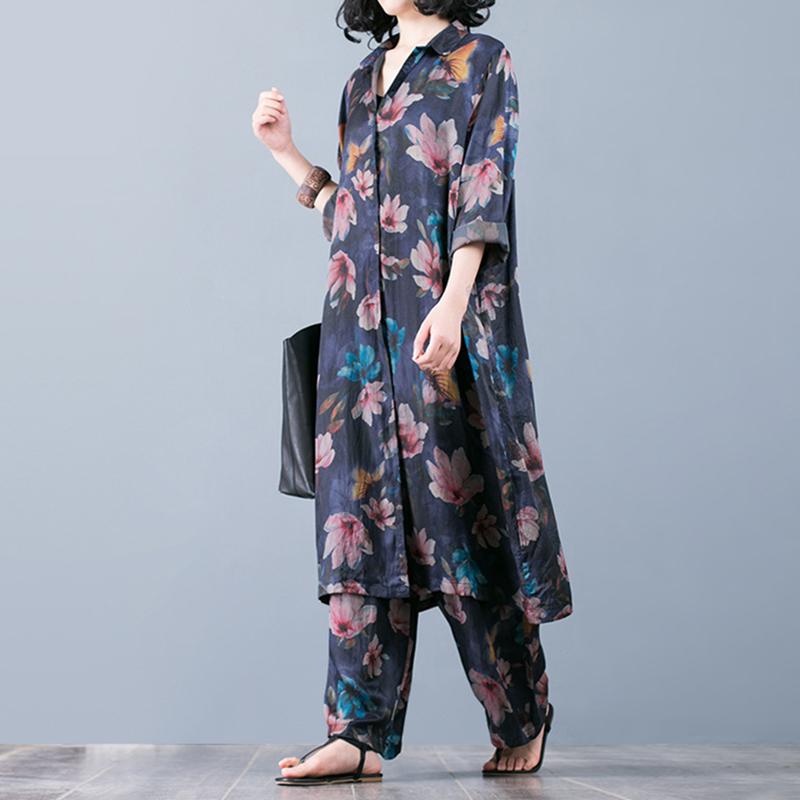 Vintage Loose Shirt And Wide Leg Pants Suit