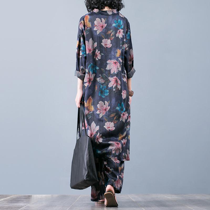 Vintage Loose Shirt And Wide Leg Pants Suit