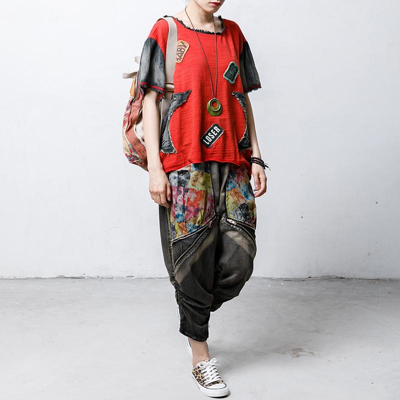 Vintage Patch Designs Short Sleeve Blouse