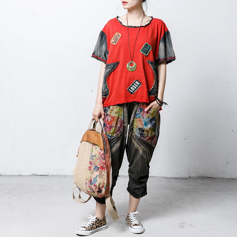 Vintage Patch Designs Short Sleeve Blouse