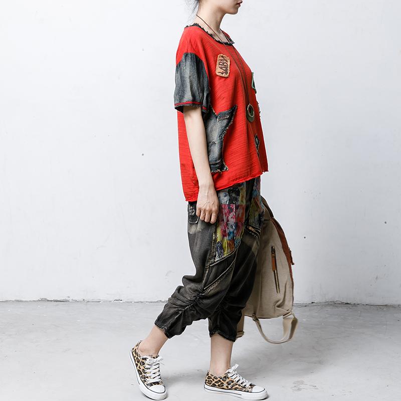 Vintage Patch Designs Short Sleeve Blouse