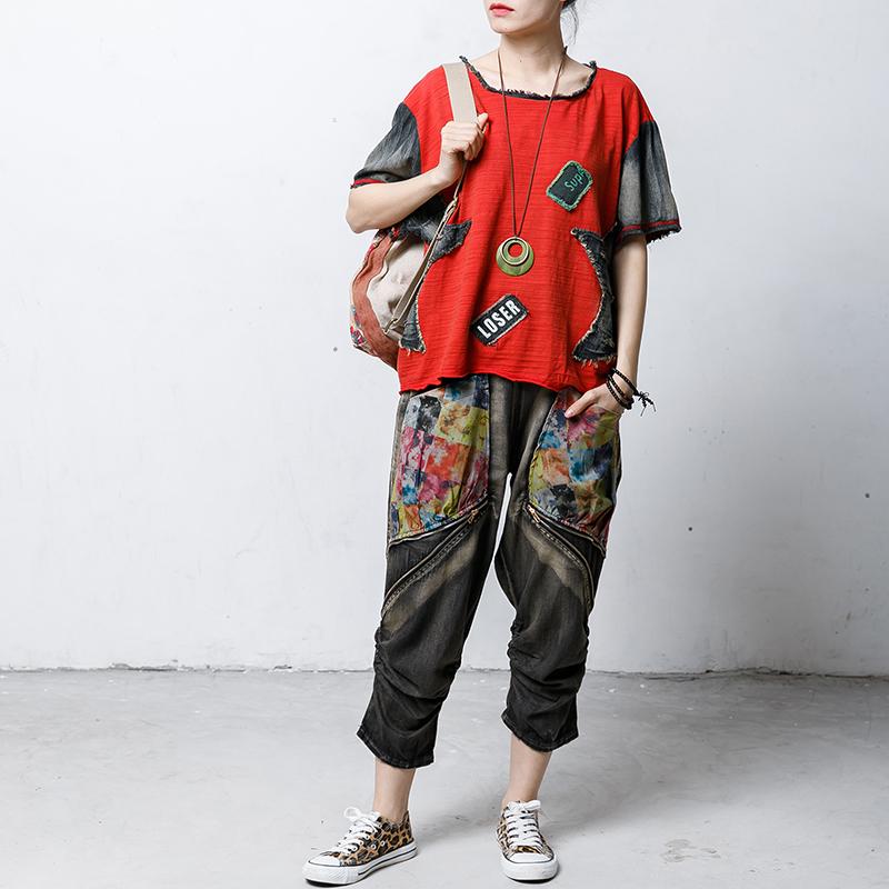 Vintage Patch Designs Short Sleeve Blouse