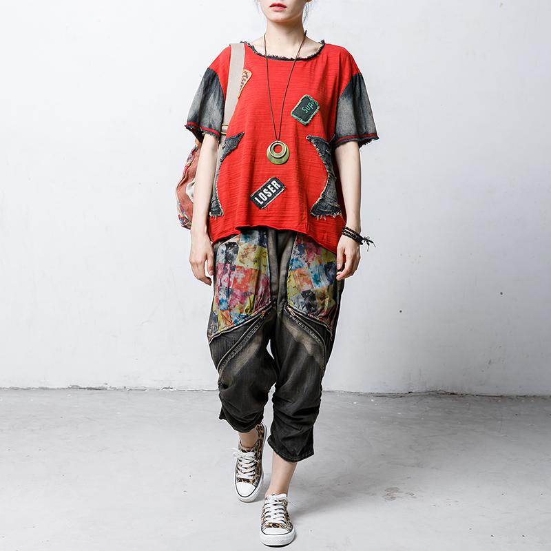 Vintage Patch Designs Short Sleeve Blouse