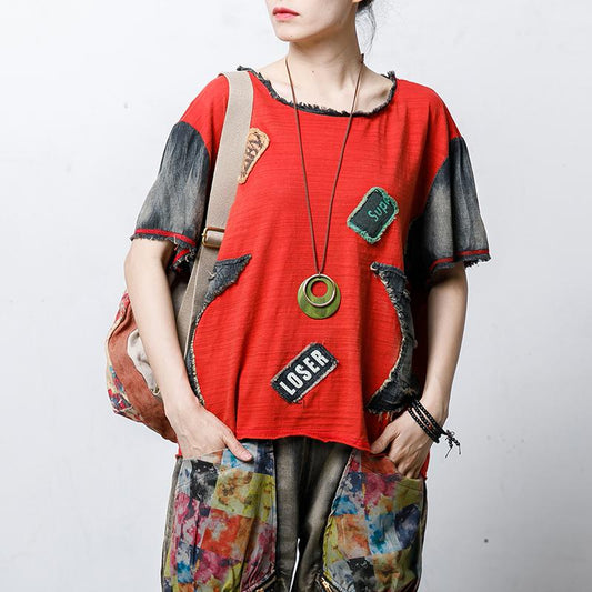 Vintage Patch Designs Short Sleeve Blouse