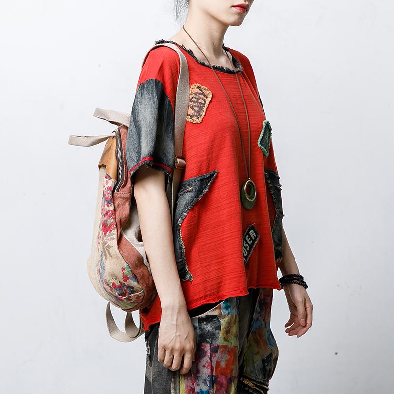 Vintage Patch Designs Short Sleeve Blouse