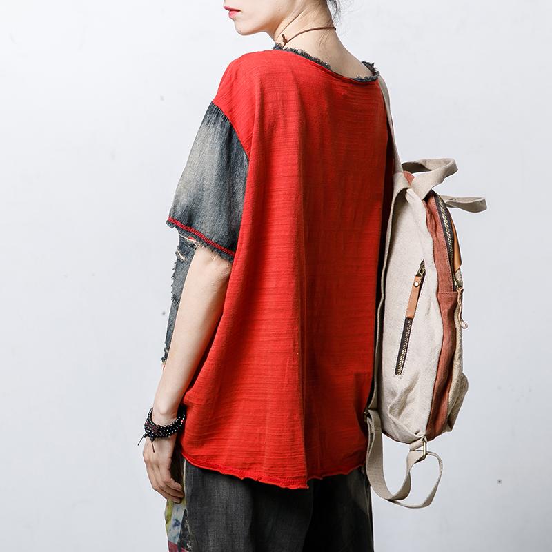 Vintage Patch Designs Short Sleeve Blouse