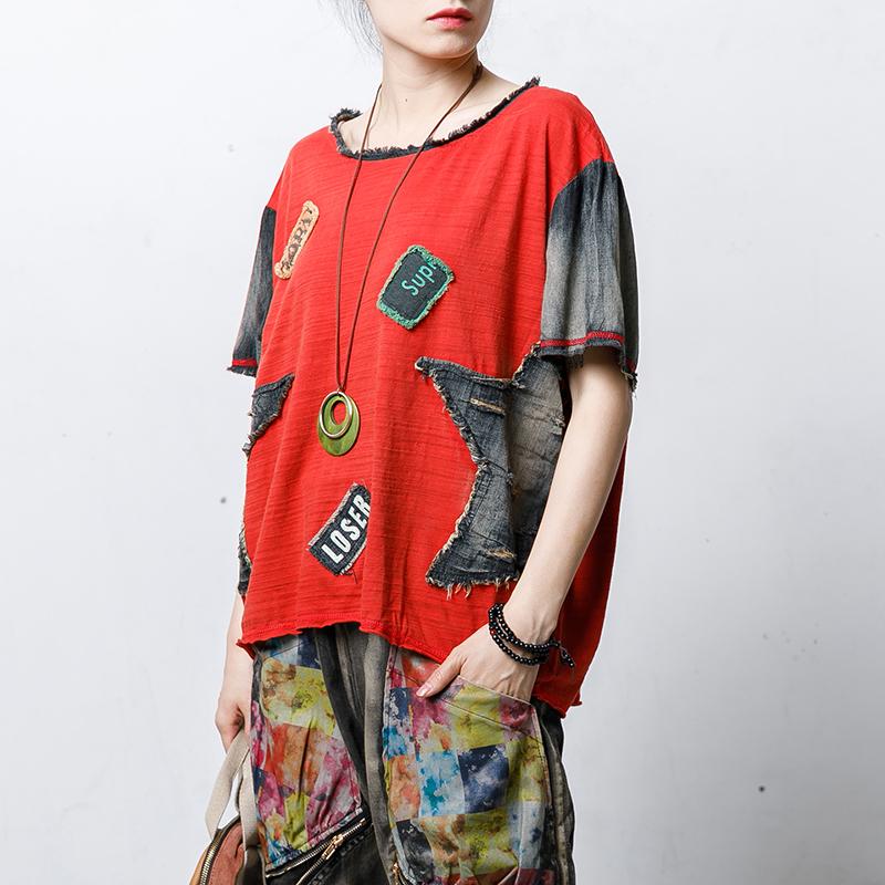 Vintage Patch Designs Short Sleeve Blouse